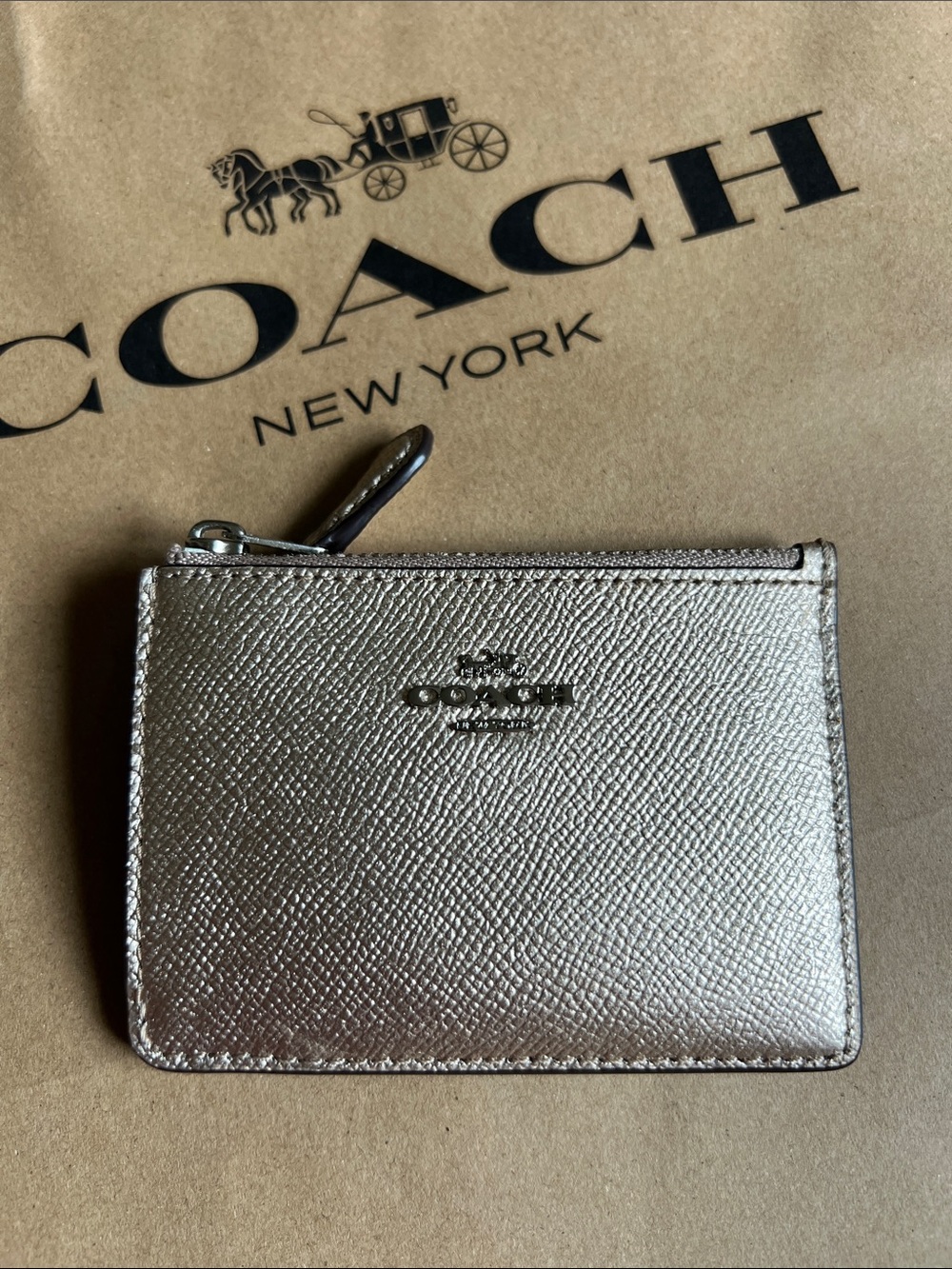 Coach Metallic Card Case in Gold Tone